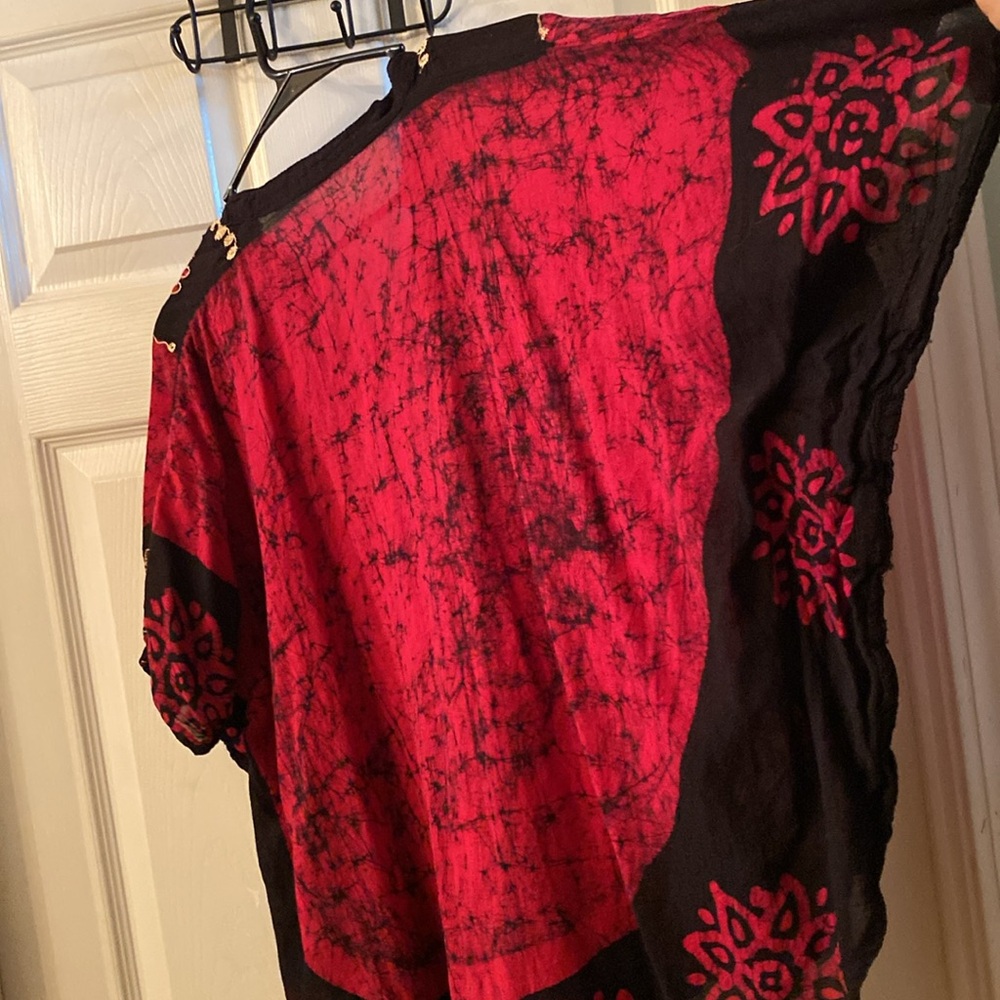 Handmade Embroidered Red and Black Women's Poncho Top - Picture 4 of 11